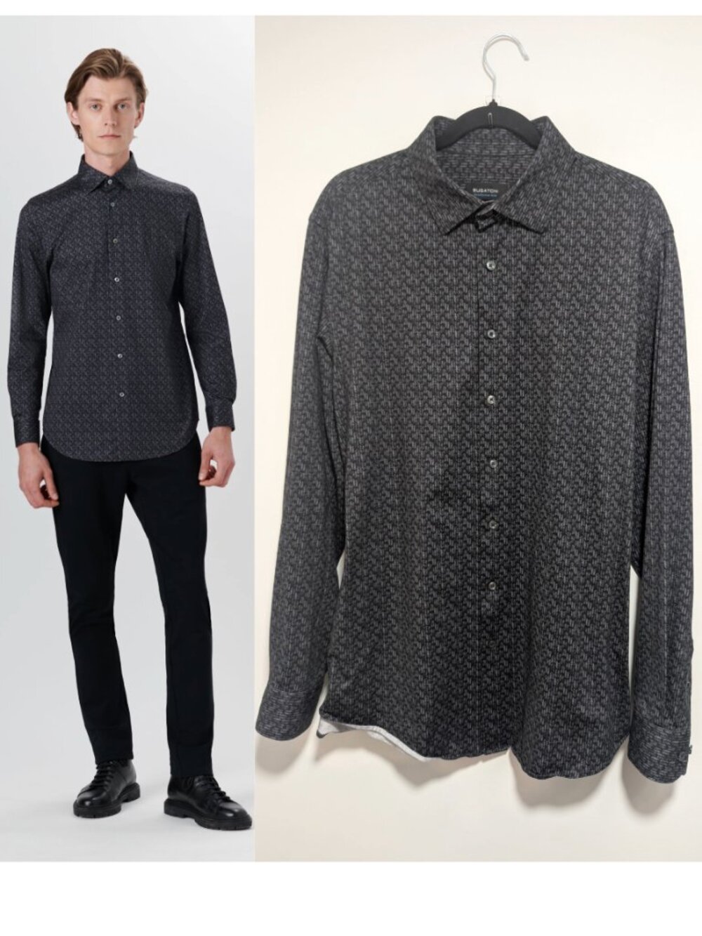 Bugatchi | JAMES Chevron Print OoohCotton 8-Way Stretch Shirt in Graphite